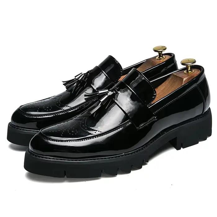 Mode doré hommes décontracté sans lacet gland brevet mocassins fond épais ascenseur chaussures