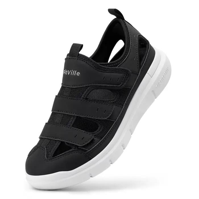Sandales FitVille élargies pour hommes antidérapantes, semelle en EVA, confort pour diabétiques, antidouleur, grandes largeurs, décontractées, pour promenade et famille
