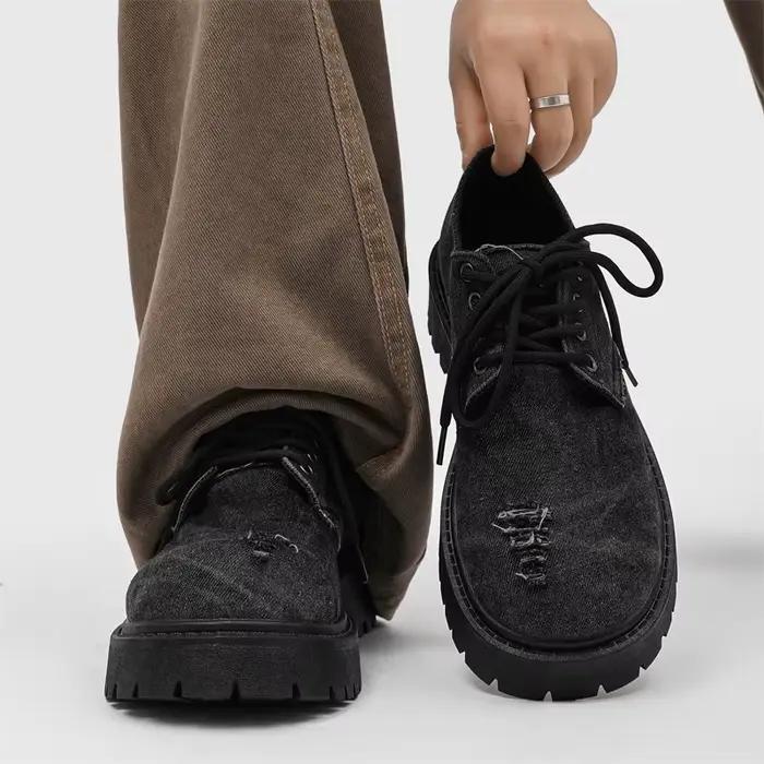 Chaussures Derby en Denim vieilli pour hommes