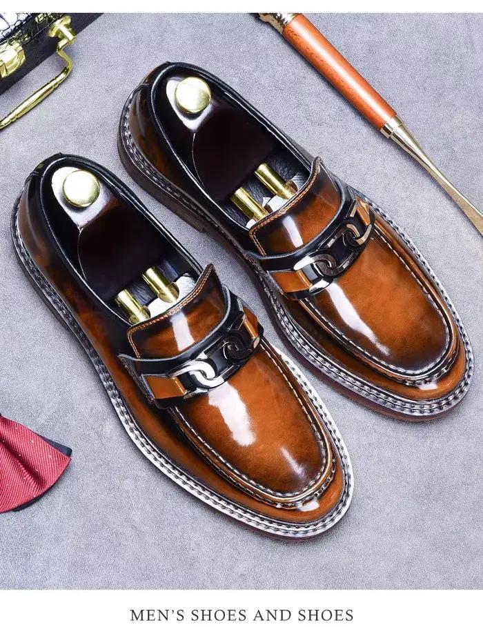 Chaussures en cuir brillant pour hommes, nouvelles chaussures lazier décontractées d'affaires britanniques à semelle épaisse améliorant la hauteur