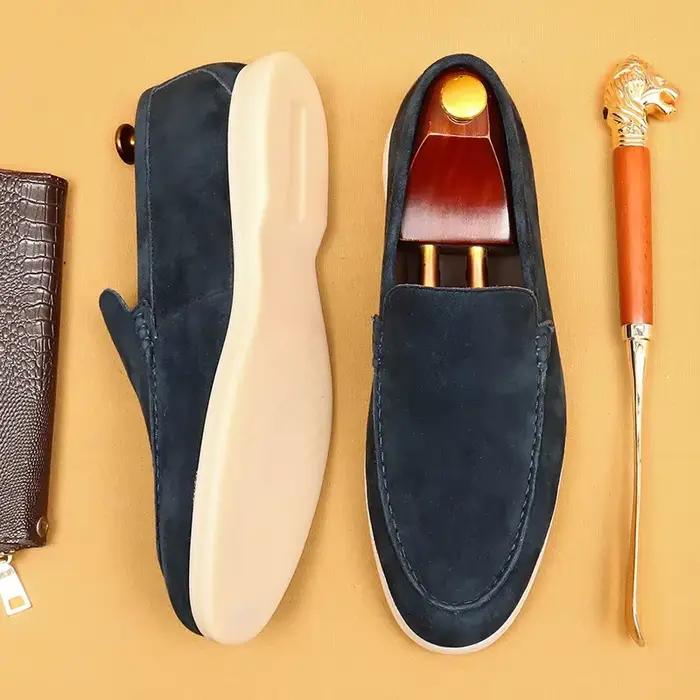 Chaussures pour hommes en cuir véritable et peau de mouton, surface souple, résistantes à l'usure, mocassins décontractés à enfiler, semelle en caoutchouc, hauteur cheville