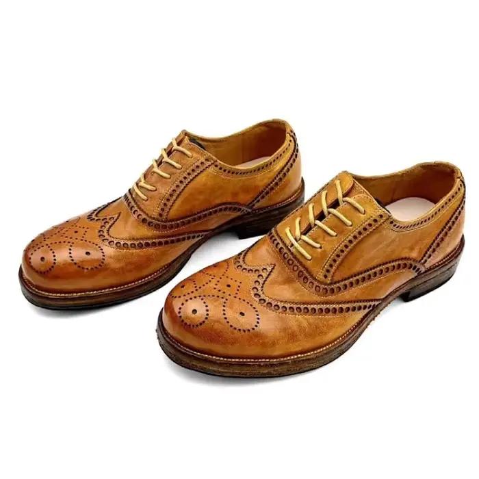 Chaussures pour hommes faites à la main à semelles épaisses en cuir véritable peau de cheval décontracté richelieu