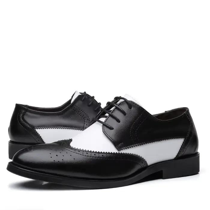 Chaussures élégantes en cuir noir et blanc pour hommes