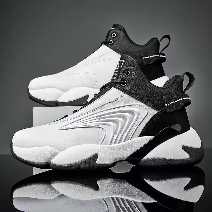 Chaussures de basketball montantes homme respirantes printemps automne PU caoutchouc semelles EVA sportives casual sneakers multicolore