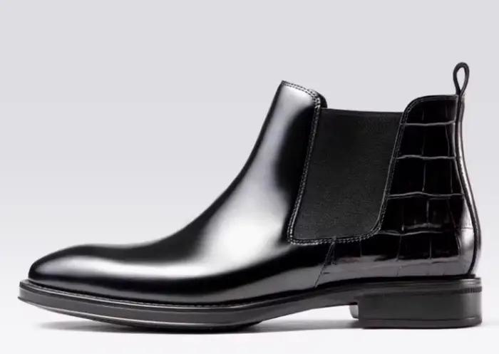 Bottes montantes pour hommes, faites à la main, en cuir lisse et brillant, Design tubulaire, chaussures en cuir véritable, chaussures de Style européen pour hommes