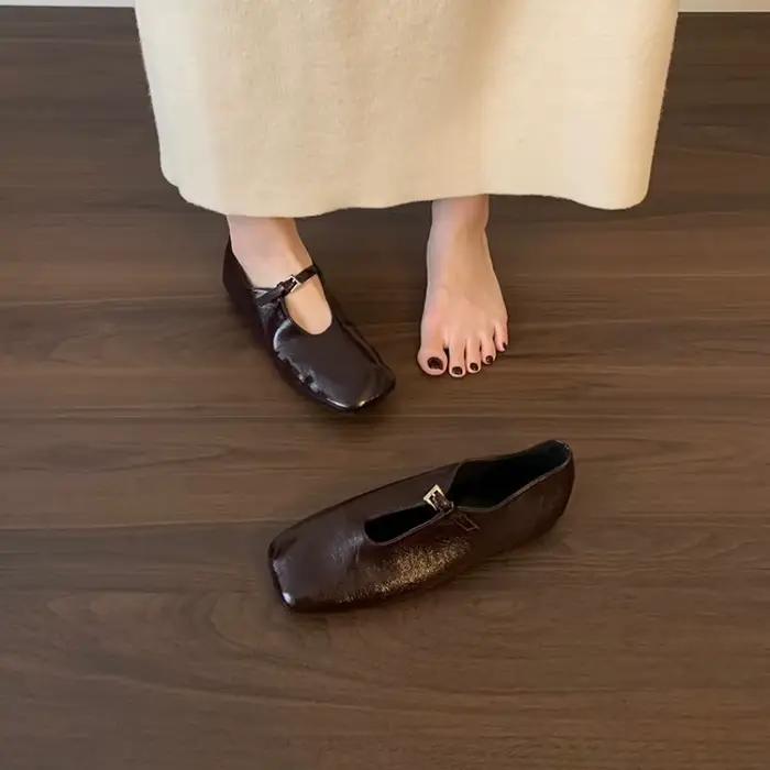 2025 léger été français rétro chaussures en cuir véritable minimaliste élégant bout carré