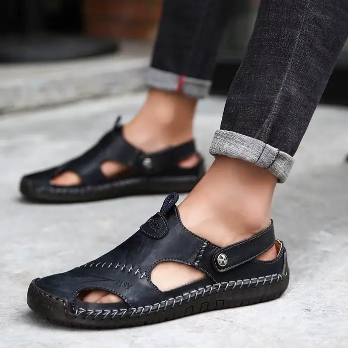 Pantoufles de plage en cuir pour hommes