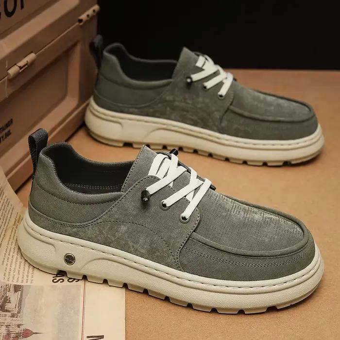 Chaussures décontractées pour hommes en daim kaki avec empiècements