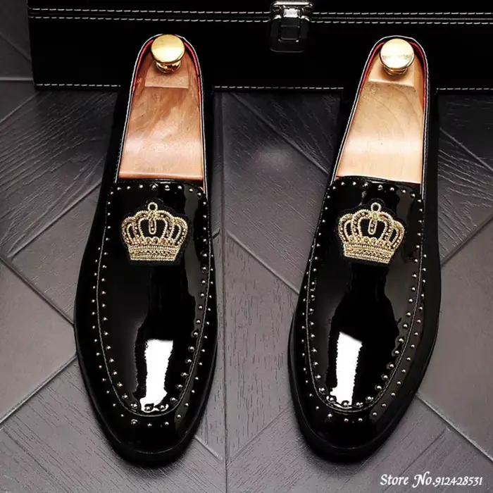 Designer marque chaussures décontractées hommes grande-bretagne couronne broderie Rivet Oxford robe de retour de mariage bal mocassins Sapato Social Zapatos