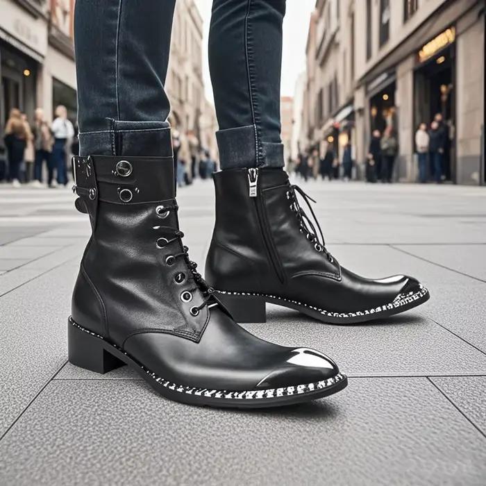 Bottes de cow-boy homme en cuir véritable bout pointu talon élevé mi-mollet pour style de rue printemps automne occidentales bottes de fête bottes chelsea grandes tailles