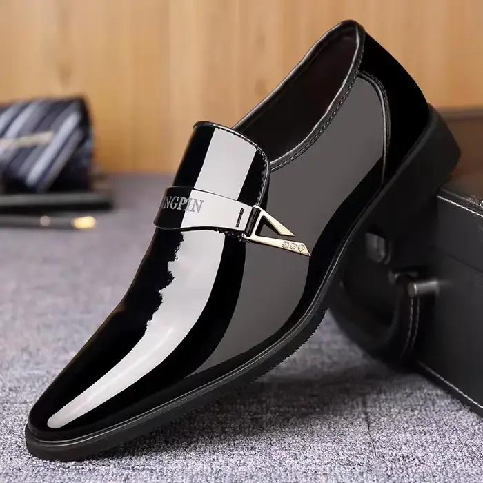 Chaussures Oxford en cuir brillant pour hommes, mocassins à enfiler, bout pointu laqué, chaussures d'affaires élégantes et durables pour homme occasions professionnelles