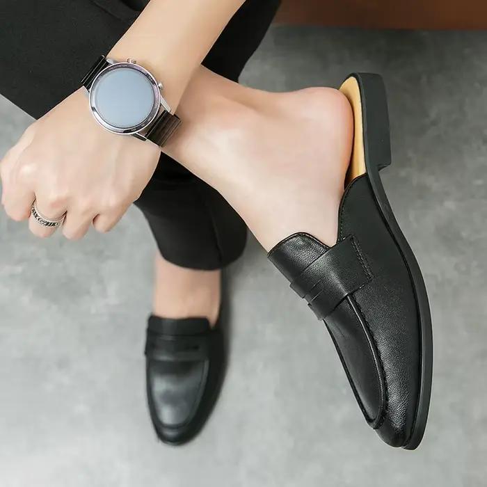 2025 Mules d'été légères hommes demi chaussures pour homme pantoufles en cuir hommes chaussures décontractées mocassins tongs hommes diapositives sandales plates