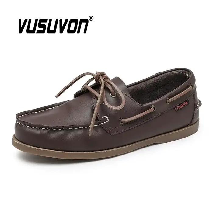 Chaussures bateau pour hommes en cuir de vache véritable