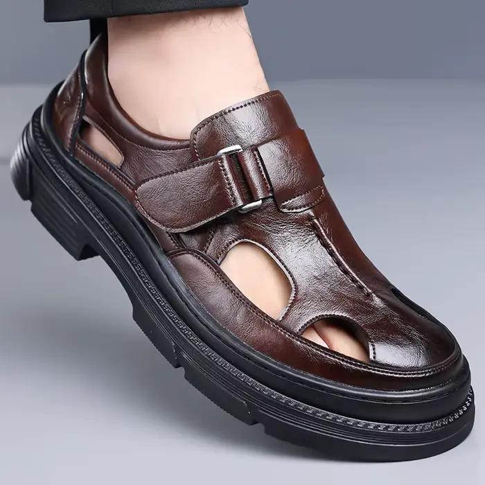 Nouvelles sandales d'été 2026 en cuir ajouré pour homme – Chaussures décontractées et élégantes à plateforme de couleur