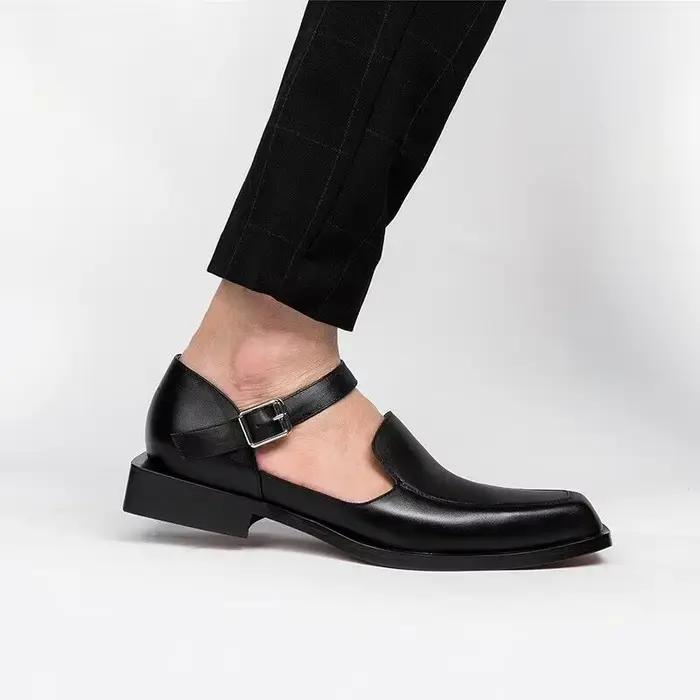 Sandales d'Été Noires en Cuir PU pour Homme, Chaussures Formelles d'Affaires, Nouvelle Collection