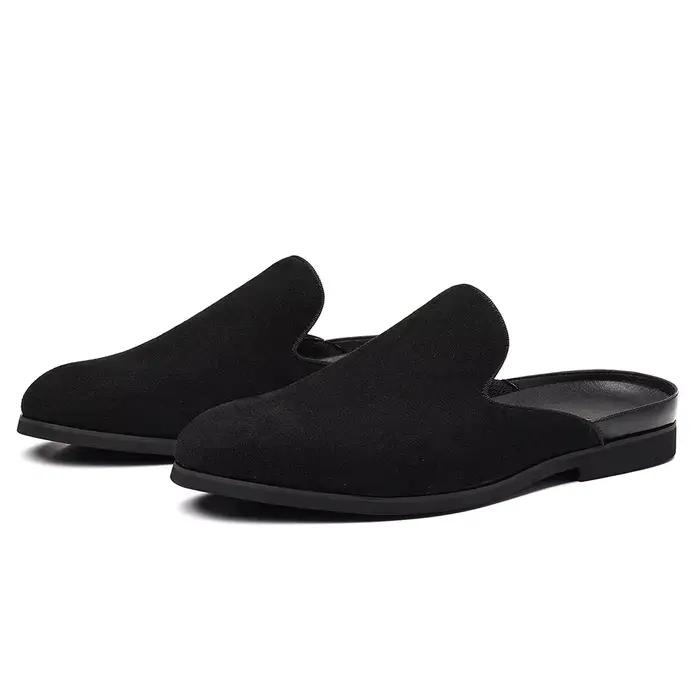 Mocassins à enfiler pour hommes, demi-pantoufles sans dos, Style été 2025, en cuir mat, chaussures décontractées faciles à porter, semelle en caoutchouc, chaussures pour adultes