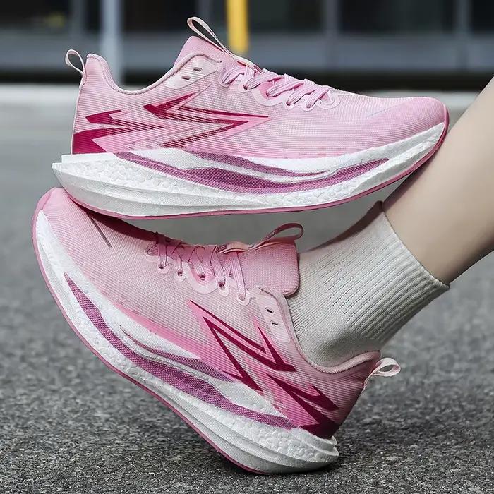 Chaussures de course respirantes pour homme avec plaque en carbone et semelle en EVA pour entraînements et marathons confortables et antidérapantes