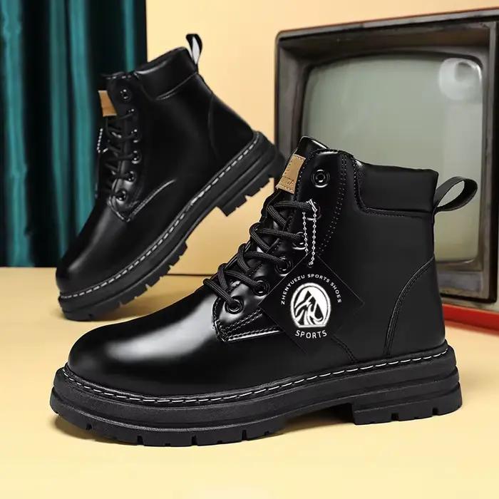 Bottes hautes chaussures en cuir pour hommes mode moto bottines