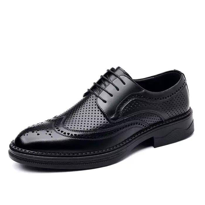 Chaussures Oxford Brogue Perforées en Cuir Véritable Marron Bruni pour Hommes