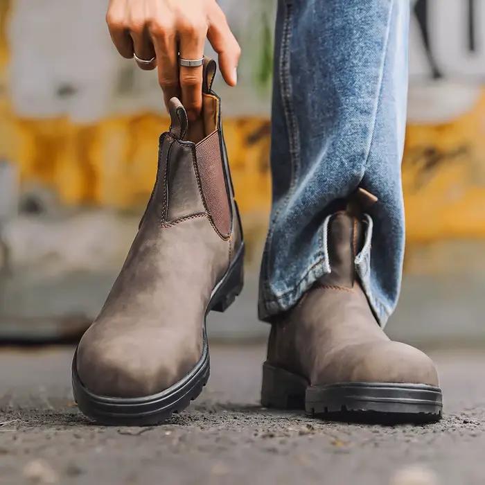 Bottines Chelsea en cuir rétro pour homme, bottes à plateforme décontractées, faites à la main, style britannique, printemps-automne, confortables et durables pour tous les jours