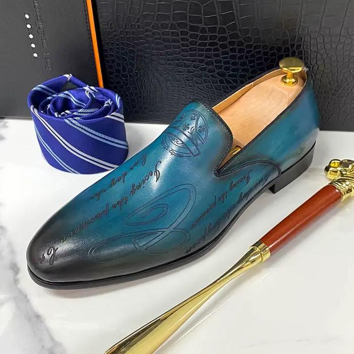 Mocassins Felix Chu en cuir véritable de vache, peint à la main, pour hommes, élégants et résistants à l'eau, idéaux pour des robes, mariages, soirées, événements de rue ou le bureau