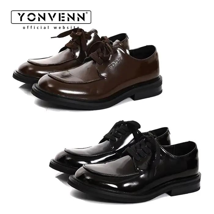 Chaussures formelles en cuir laqué pour hommes rétro classique affaires chaussures habillées formelles décontractées style cleanfit chaussures Oxford à lacets marron