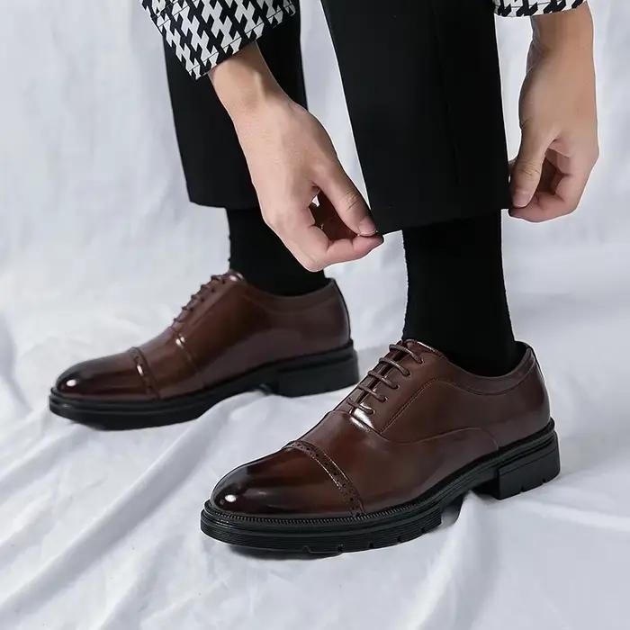 Luxe hommes plate-forme en cuir Oxford chaussures