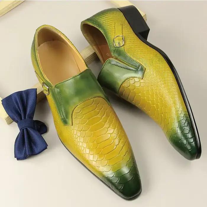 Moine décontracté chaussures de luxe pour hommes en cuir pleine fleur robe sociale livraison gratuite Schuhe Herren vert classique artisanat zapatos