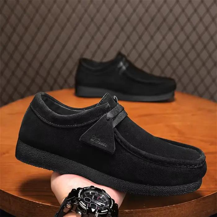Mocassins pour hommes à bout large, en daim, avec ornement en dentelle, semelle intermédiaire plateforme, pour la ville et la marche