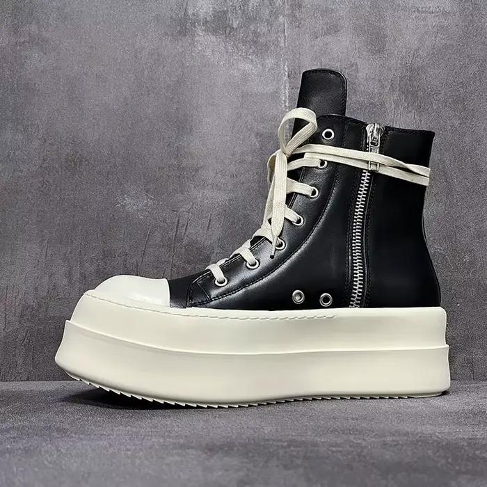 Hommes chaussures hautes femmes décontracté plate-forme talons baskets en cuir Jumbo à lacets Zip luxe automne noir