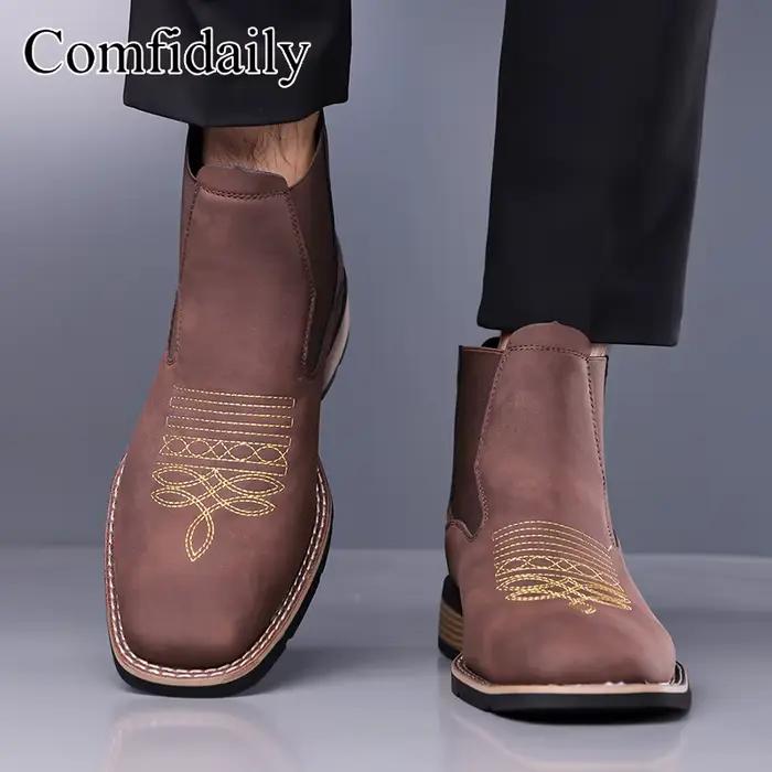 Bottines Chelsea pour hommes, style britannique rétro, confortables, antidérapantes, en cuir, pour toutes les saisons - 90223