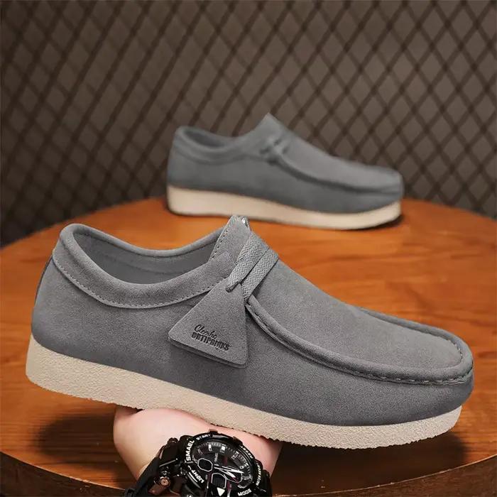 Mocassins pour hommes à bout large, en daim, avec ornement en dentelle, semelle intermédiaire plateforme, pour la ville et la marche