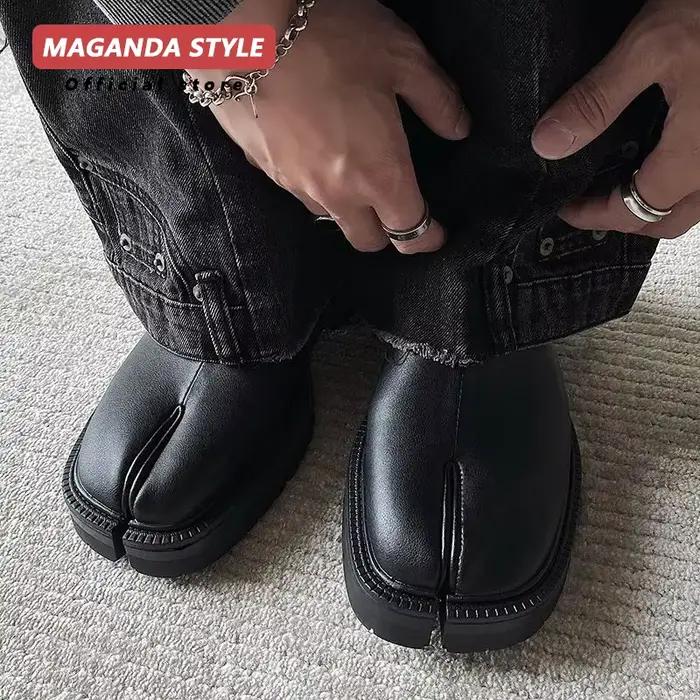 Maganad Tabi Babouches-Mocassins plats en cuir véritable pour hommes et femmes