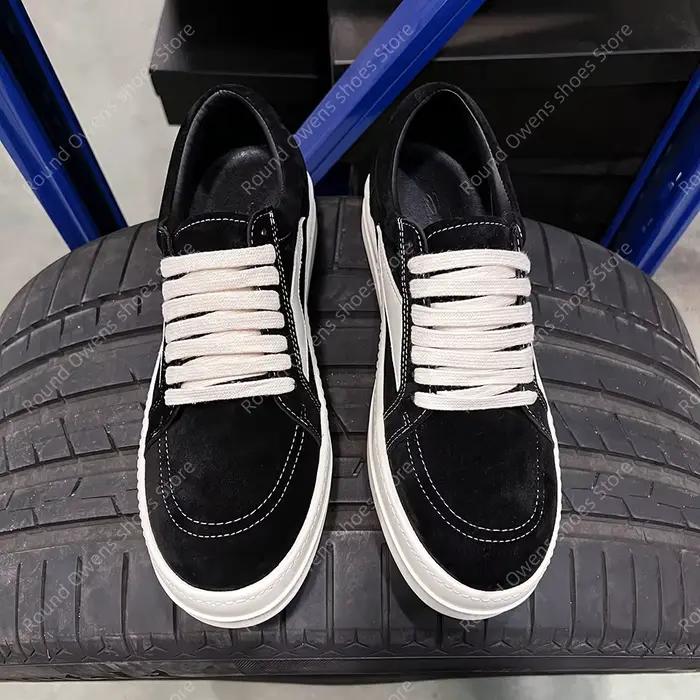Chaussures décontractées d'extérieur hommes en cuir véritable daim noir 2025 nouvelle semelle épaisse à lacets ombre foncée Ro Hip-hop rue femmes baskets plates