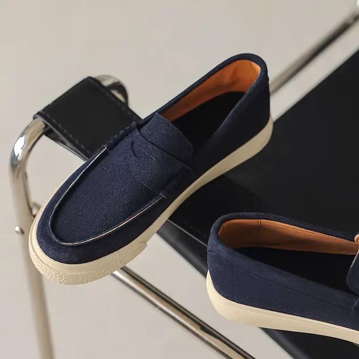 Mocassins en daim et cuir de vache pour hommes, chaussures plates à enfiler, faites à la main, décontractées, pour loisirs, marche, affaires en plein air, nouvelle collection