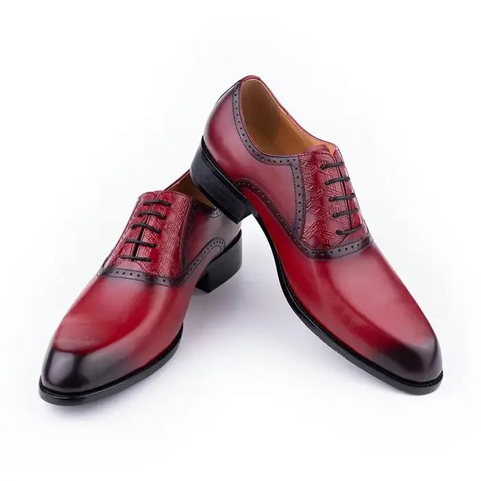 Chaussure sociale mâle Oxfords Occasion formelle chaussures habillées pour hommes bureau rouge et noir classique rétro Zapatos Hombre Sapatos Social