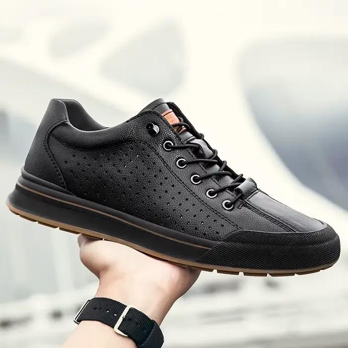 Chaussures de marche en cuir véritable de Style britannique, chaussures d'extérieur avec ascenseur, semelles intérieures pour augmenter la hauteur, chaussures vulcanisées à lacets
