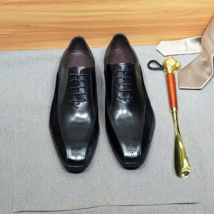 Oxford – chaussures italiennes en cuir véritable pour hommes