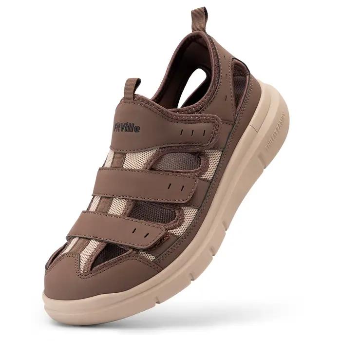 Sandales FitVille élargies pour hommes antidérapantes, semelle en EVA, confort pour diabétiques, antidouleur, grandes largeurs, décontractées, pour promenade et famille