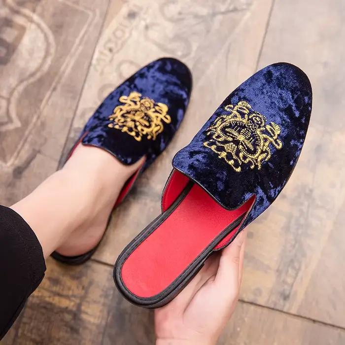 Chaussures homme mules en velours verni pour mariage et occasions spéciales舒适优雅的男士婚鞋绒面漆皮穆勒鞋适合特殊场合