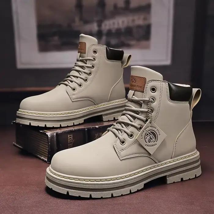 Bottes hautes chaussures en cuir pour hommes mode moto bottines