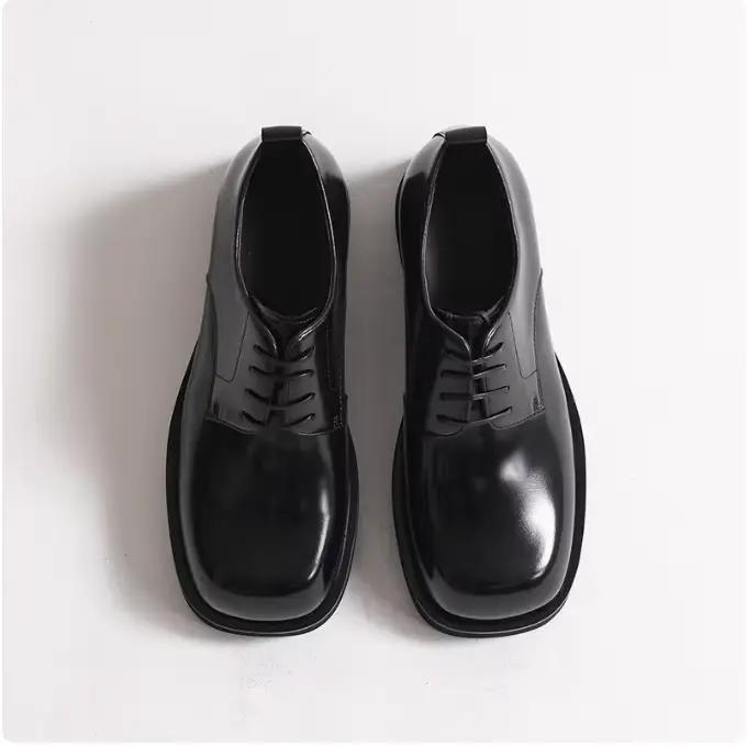 Derby chaussures haut de gamme bout carré en cuir semelle épaisse rehaussant la hauteur