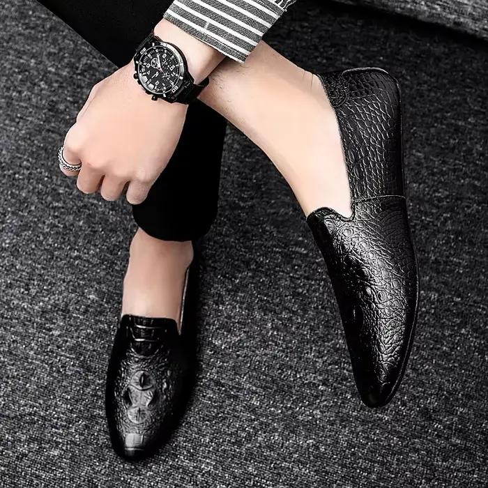Mocassins WOSHI en cuir véritable homme pour printemps automne sans lacet décontractés et respirants pour toutes occasions