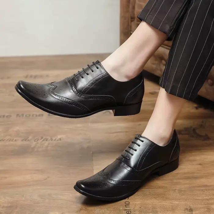 Chaussures habillées de luxe pour hommes de haute qualité en cuir richelieu bout d'aile Oxford noir marron à lacets
