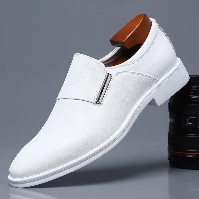 Chaussures habillées élévatrices pour hommes, Style britannique, bout pointu, cuir de vache, Oxfords blancs souples, chaussures d'affaires formelles, nouvelle collection 2025