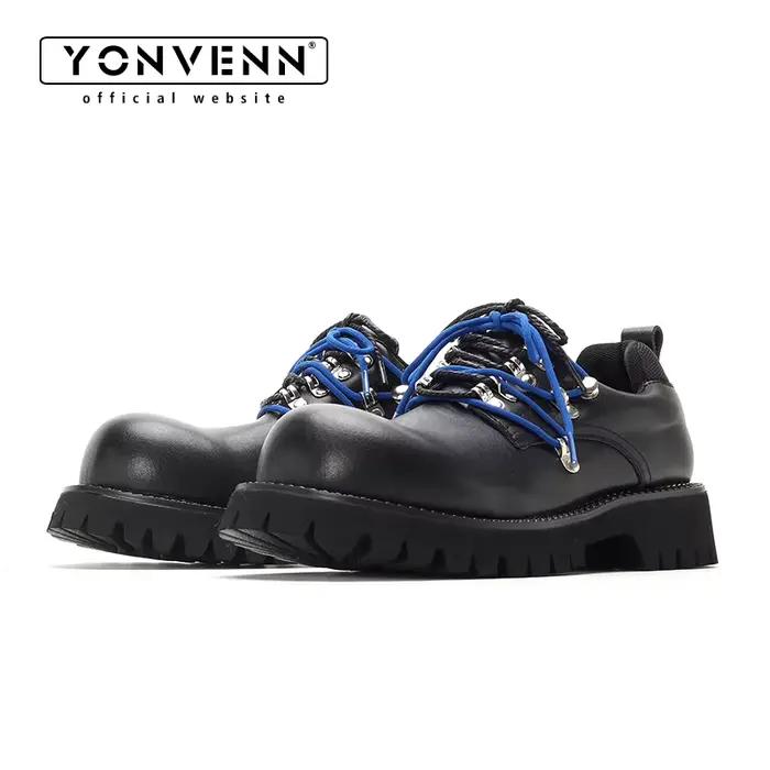 YONWENN chaussures de travail en cuir originales pour hommes mode Double dentelle Design site officiel couleur bloquée