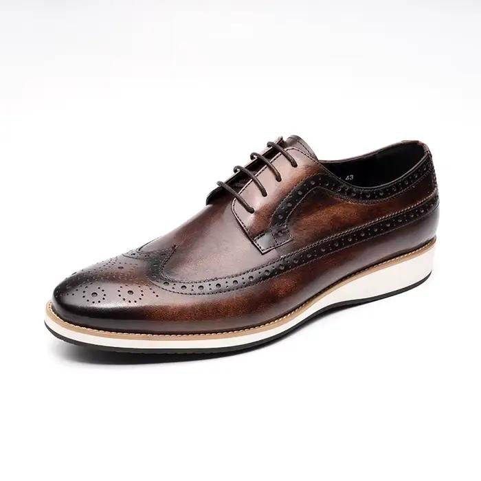 Brogues classiques hommes chaussures bureau d'affaires Oxfords décontracté à lacets mode hommes costumes chaussures en cuir pur bout d'aile rétro chaussures habillées
