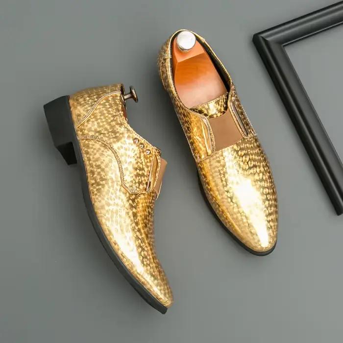 Chaussures habillées dorées pour hommes élégantes en cuir confortables bout pointu formelles pour soirées et événements spéciaux