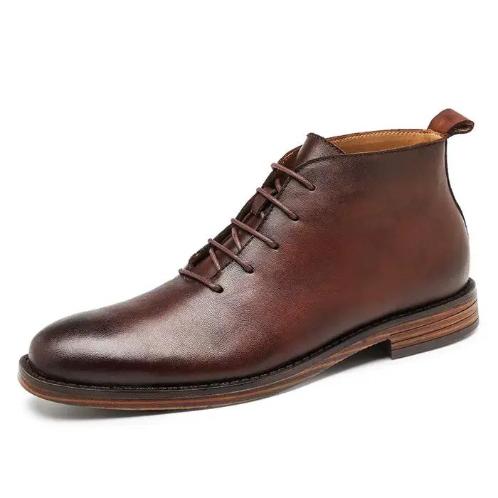 Bottines rétro pour hommes, chaussures en cuir véritable de haute qualité, élégantes à lacets, pour le bureau et les affaires