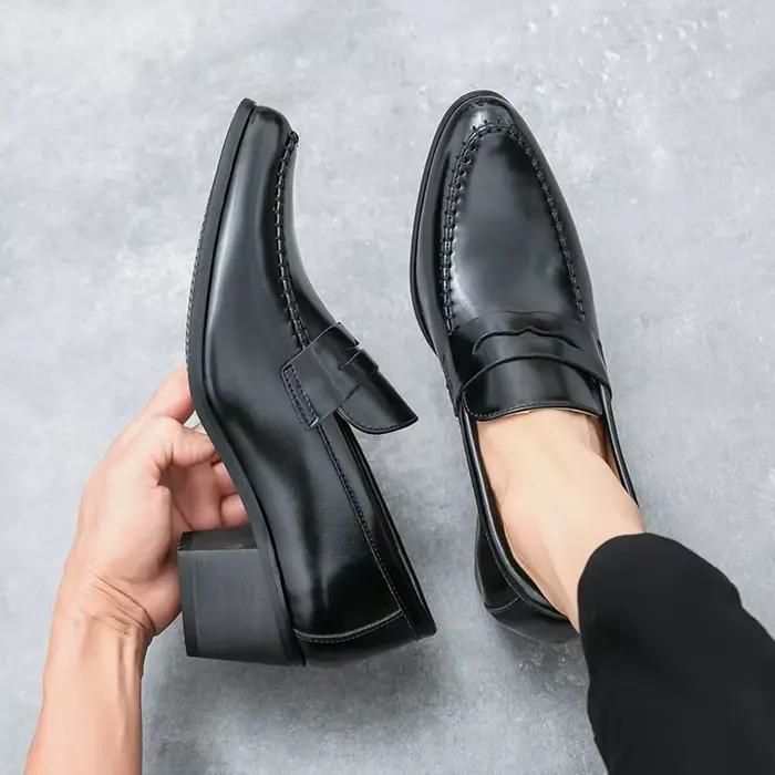 Classique épais talons hauts britannique affaires chaussures sociales hommes haute qualité richelieu plate-forme en cuir chaussures hommes en cuir formel pour homme